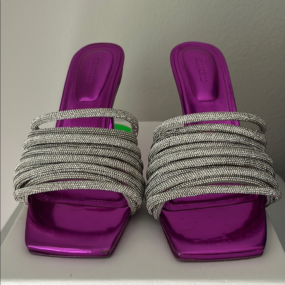 Simkhai Lena Metallic Crystal Strap Heel in Fuchsia